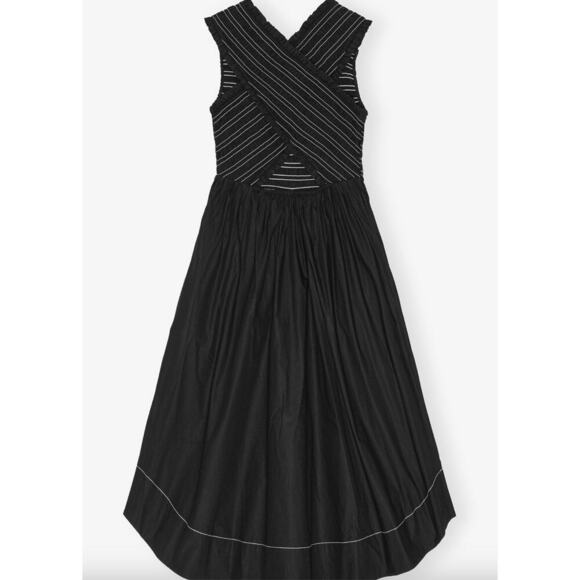 GANNI Black Washed Stretch Cotton Smock Midi Dress Sz 40 - Picture 5 of 14